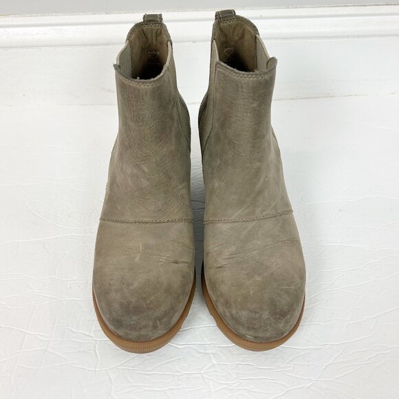 Sorel Lea Wedge Taupe Leather Bootie Boots Pull On Size 7.5 Women's - Picture 2 of 6